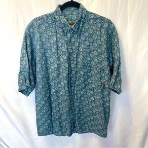 Timberland Weathergear Linen Blend Large Short Sleeve Button Down Shirt Floral